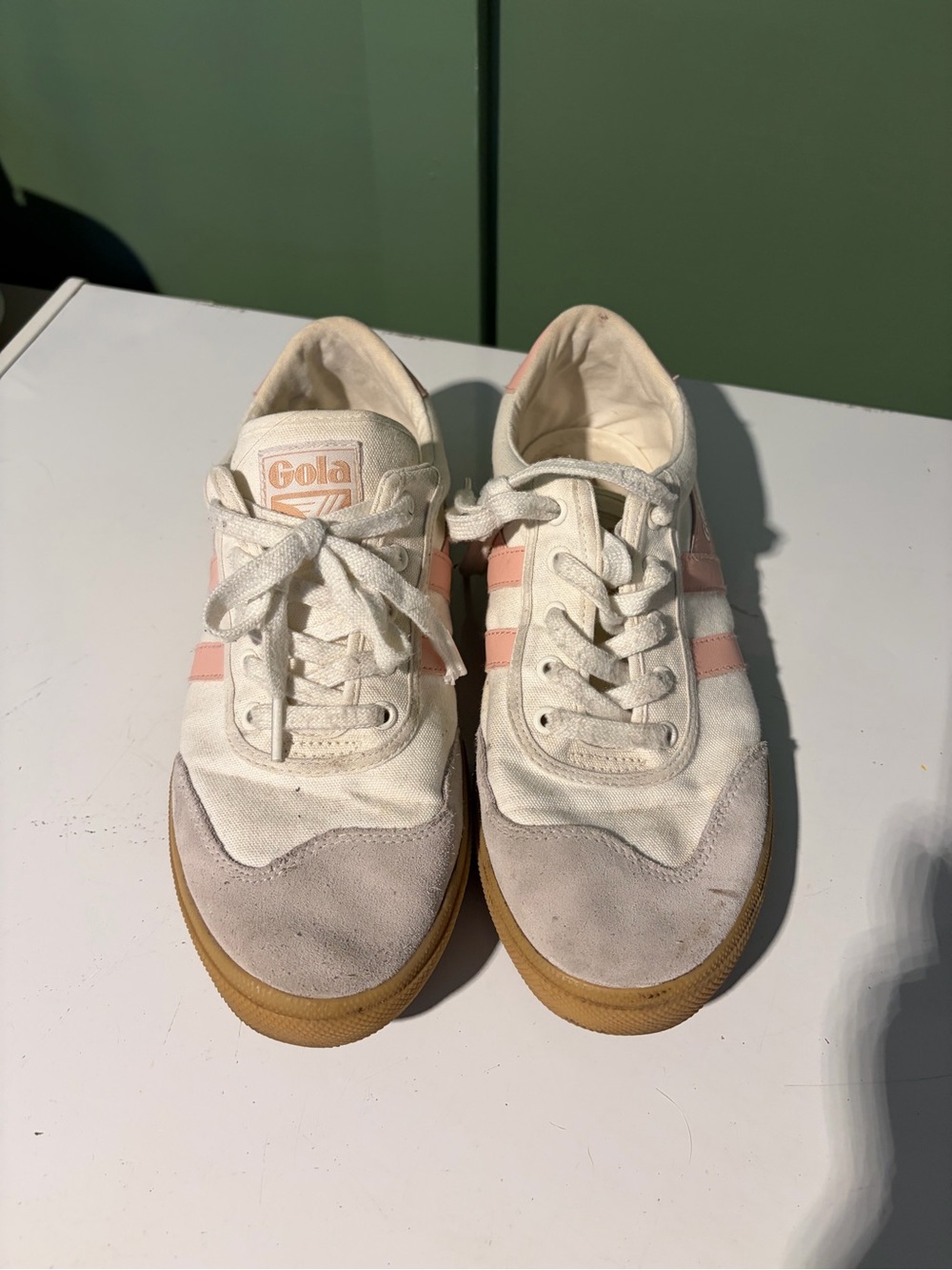 Gola Badminton Plimsoll Off White and Pearl Pink Suede Sneakers Size 9 - Picture 2 of 10